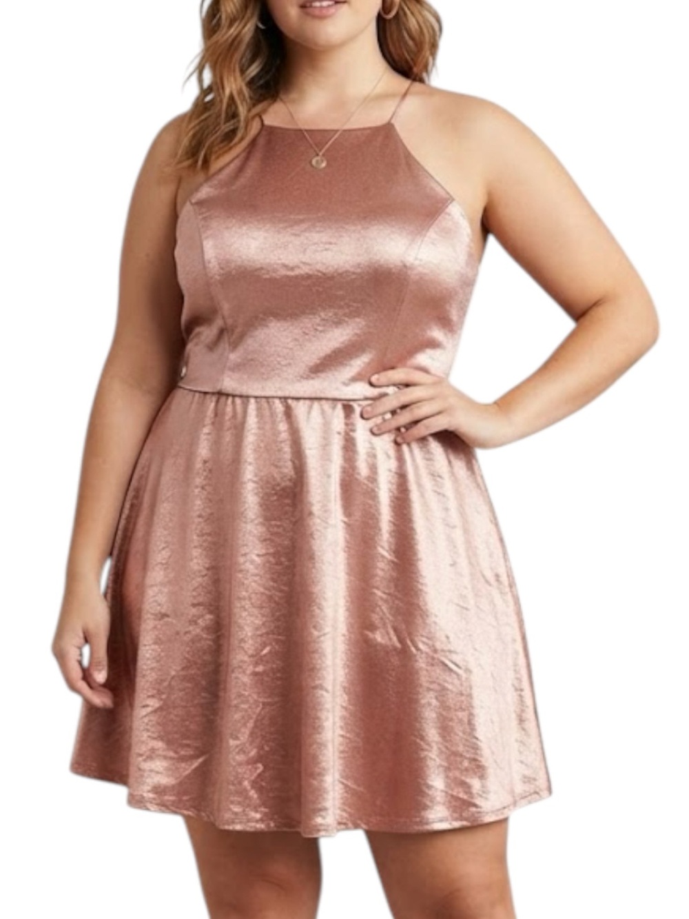 NWT CHARLOTTE RUSSE Pink Crushed Velvet Babydoll Cocktail Dress XL